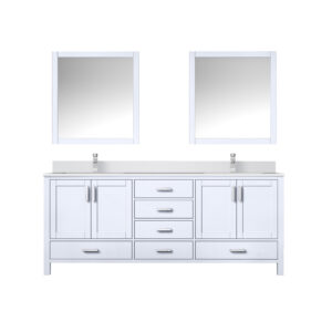 Jacques 80 in. W x 22 in. D White Bath Vanity, Cultured Marble Top, Faucet Set, and 30 in. Mirror