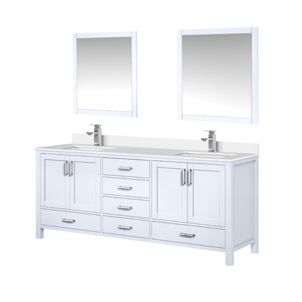 Jacques 80 in. W x 22 in. D White Bath Vanity, Cultured Marble Top, Faucet Set, and 30 in. Mirror