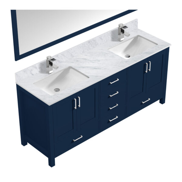 Jacques 80 in. W x 22 in. D Navy Blue Double Bath Vanity, Carrara Marble Top, Faucet Set, and 30 in. Mirrors