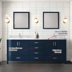 Jacques 80 in. W x 22 in. D Navy Blue Double Bath Vanity and 30 in. Mirrors