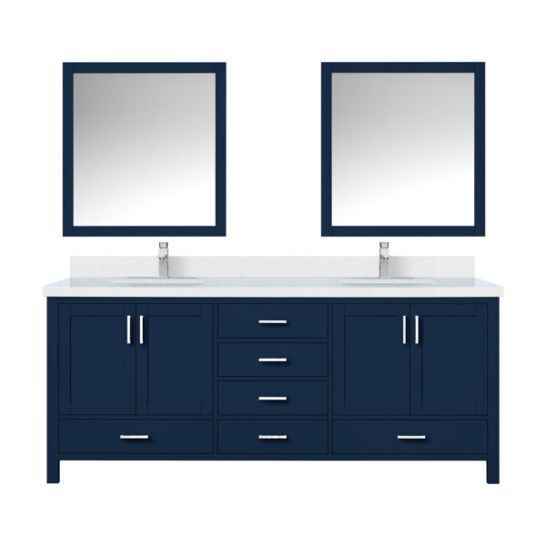 Jacques 80 in. W x 22 in. D Navy Blue Bath Vanity, Cultured Marble Top, Faucet Set, and 30 in. Mirror