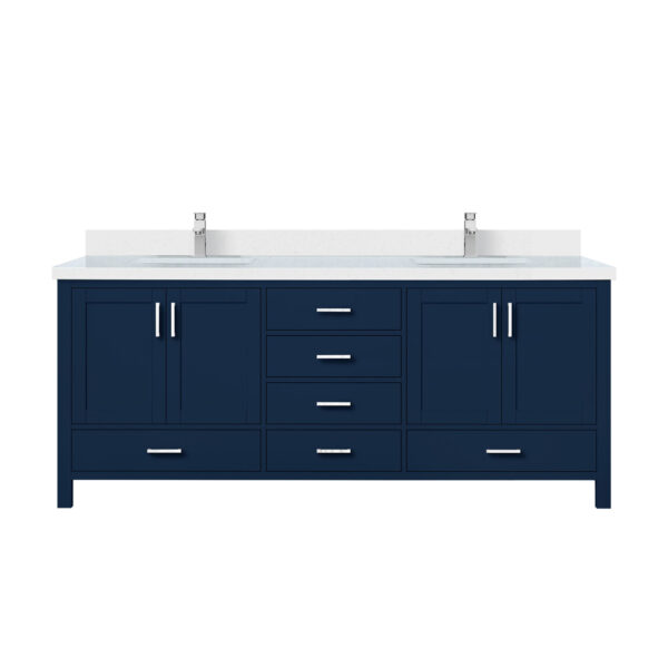 Jacques 80 in. W x 22 in. D Navy Blue Double Bath Vanity, White Quartz Top, and Faucet Set