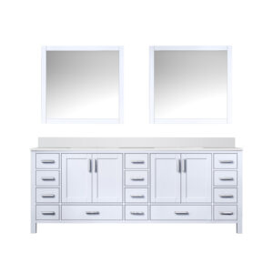 Jacques 84 in. W x 22 in. D White Bath Vanity, Cultured Marble Top, and 34 in. Mirror