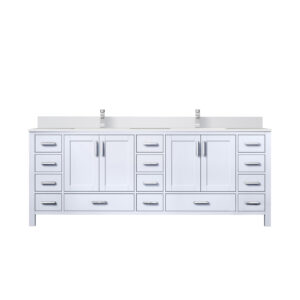 Jacques 84 in. W x 22 in. D White Double Bath Vanity, White Quartz Top, and Faucet Set