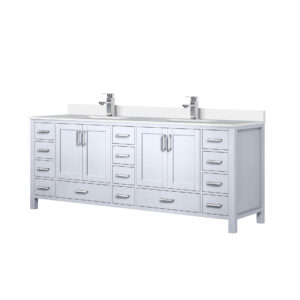 Jacques 84 in. W x 22 in. D White Double Bath Vanity, White Quartz Top, and Faucet Set