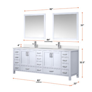 Jacques 84 in. W x 22 in. D White Bath Vanity and Cultured Marble Top