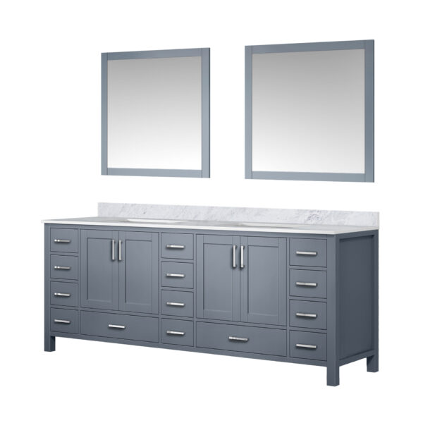 Jacques 84 in. W x 22 in. D Dark Grey Double Bath Vanity, Carrara Marble Top, and 34 in. Mirrors