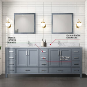 Jacques 84 in. W x 22 in. D Dark Grey Double Bath Vanity and 34 in. Mirrors