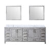 Jacques 84 in. W x 22 in. D Distressed Grey Double Bath Vanity, Carrara Marble Top, and 34 in. Mirrors