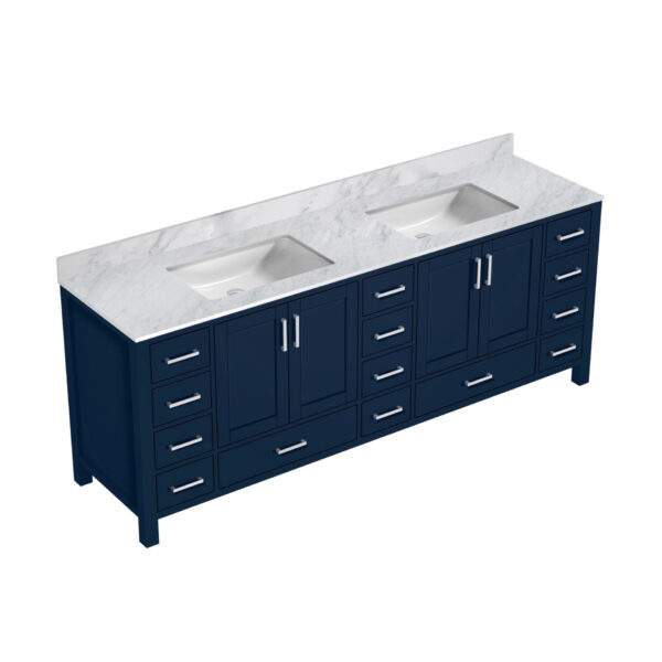 Jacques 84 in. W x 22 in. D Navy Blue Double Bath Vanity and Carrara Marble Top