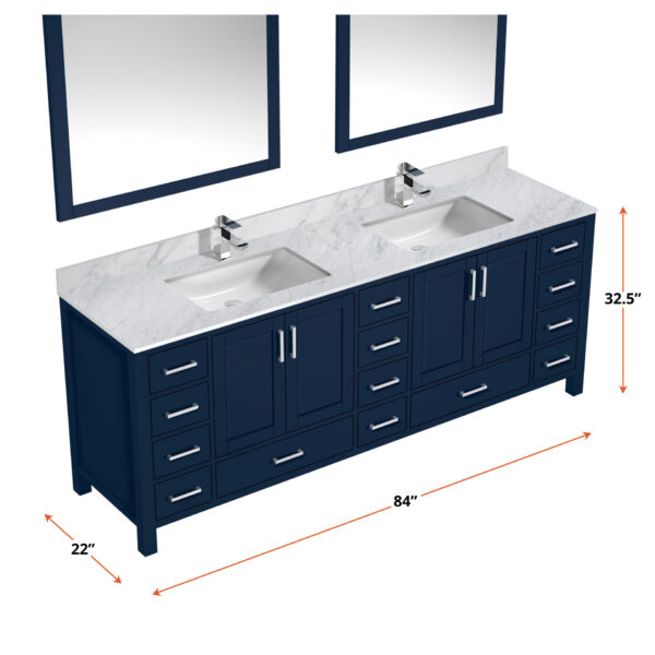 Jacques 84 in. W x 22 in. D Navy Blue Double Bath Vanity and 34 in. Mirrors