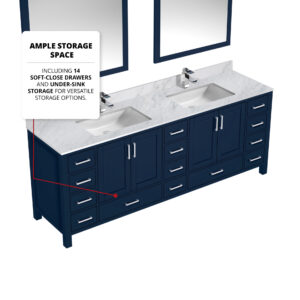 Jacques 84 in. W x 22 in. D Navy Blue Double Bath Vanity and 34 in. Mirrors