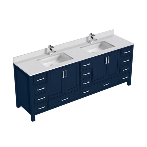 Jacques 84 in. W x 22 in. D Navy Blue Double Bath Vanity, White Quartz Top, and Faucet Set