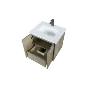 Fairbanks 24W x 20D Rustic Acacia Bath Vanity, Cultured Marble Top and Gun Metal Faucet Set