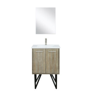 Lancy 24W x 20D Rustic Acacia Bath Vanity, Cultured Marble Top, Brushed Nickel Faucet Set and 18Mirror