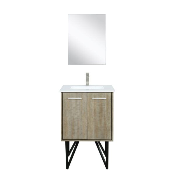 Lancy 24W x 20D Rustic Acacia Bath Vanity, Cultured Marble Top, Brushed Nickel Faucet Set and 18Mirror