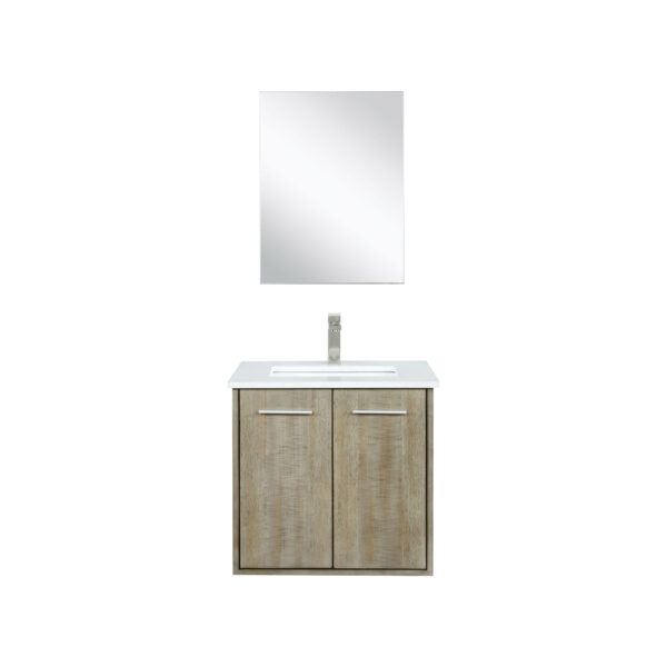 Fairbanks 24W x 20D Rustic Acacia Bath Vanity, Cultured Marble Top, Brushed Nickel Faucet Set and 18Mirror