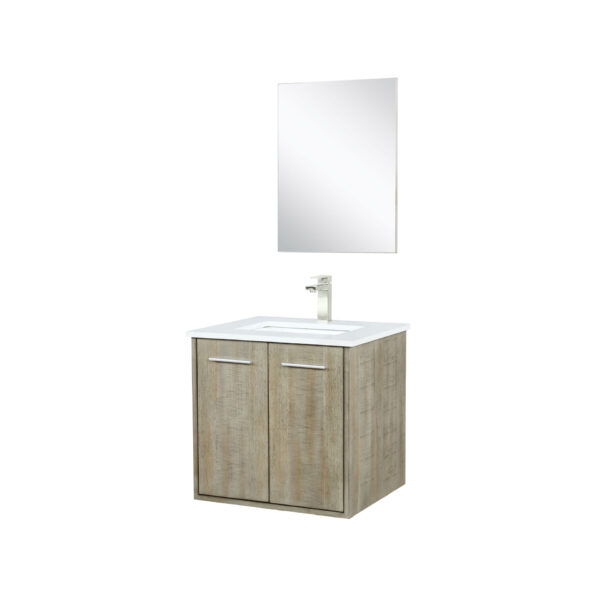 Fairbanks 24W x 20D Rustic Acacia Bath Vanity, Cultured Marble Top, Brushed Nickel Faucet Set and 18Mirror