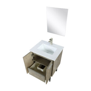 Lancy 24W x 20D Rustic Acacia Bath Vanity, Cultured Marble Top, Brushed Nickel Faucet Set and 18Mirror