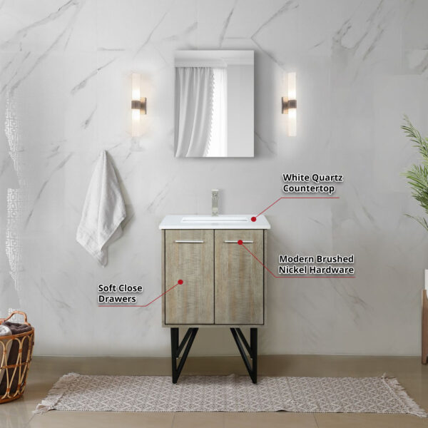 Lancy 24W x 20D Rustic Acacia Bath Vanity and White Quartz Top