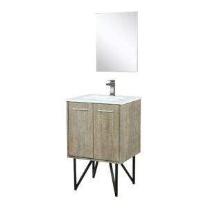 Lancy 24W x 20D Rustic Acacia Bath Vanity, Cultured Marble Top, Gun Metal Faucet Set and 18Mirror