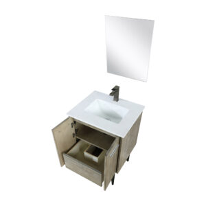 Lancy 24W x 20D Rustic Acacia Bath Vanity, Cultured Marble Top, Gun Metal Faucet Set and 18Mirror