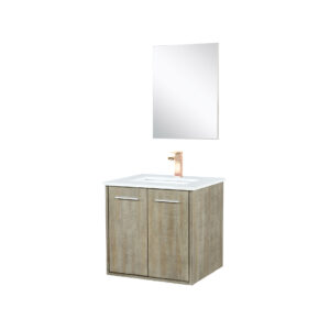 Fairbanks 24W x 20D Rustic Acacia Bath Vanity, Cultured Marble Top, Rose Gold Faucet Set and 18Mirror