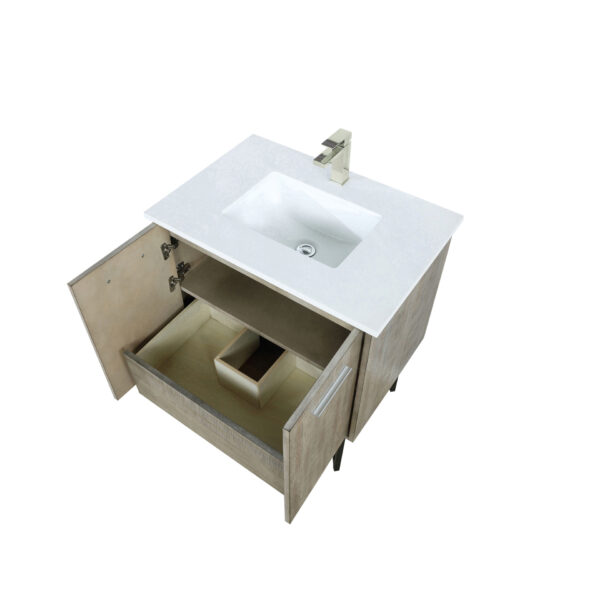 Lancy 30W x 20D Rustic Acacia Bath Vanity, Cultured Marble Top and Brushed Nickel Faucet Set