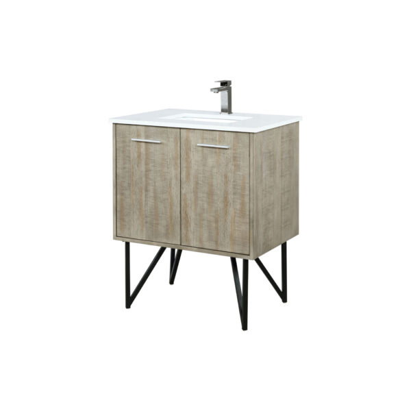 Lancy 30W x 20D Rustic Acacia Bath Vanity, Cultured Marble Top and Gun Metal Faucet Set