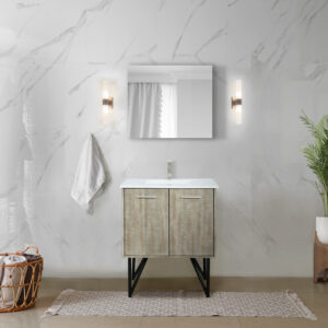 Lancy 30W x 20D Rustic Acacia Bath Vanity and White Quartz Top