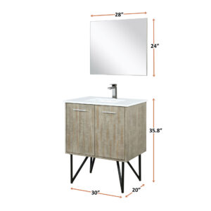 Lancy 30W x 20D Rustic Acacia Bath Vanity, Cultured Marble Top and Rose Gold Faucet Set