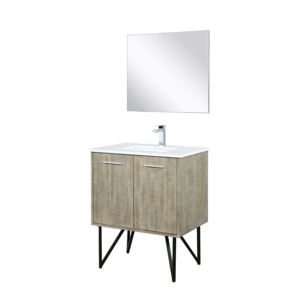 Lancy 30W x 20D Rustic Acacia Bath Vanity, Cultured Marble Top, Chrome Faucet Set and 28Mirror