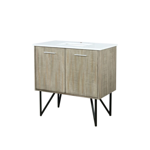 Lancy 36W x 20D Rustic Acacia Bath Vanity and White Quartz Top