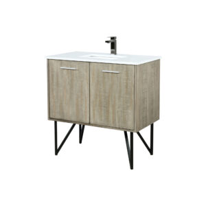 Lancy 36W x 20D Rustic Acacia Bath Vanity, Cultured Marble Top and Gun Metal Faucet Set