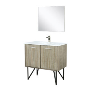 Lancy 36W x 20D Rustic Acacia Bath Vanity, Cultured Marble Top, Brushed Nickel Faucet Set and 28Mirror