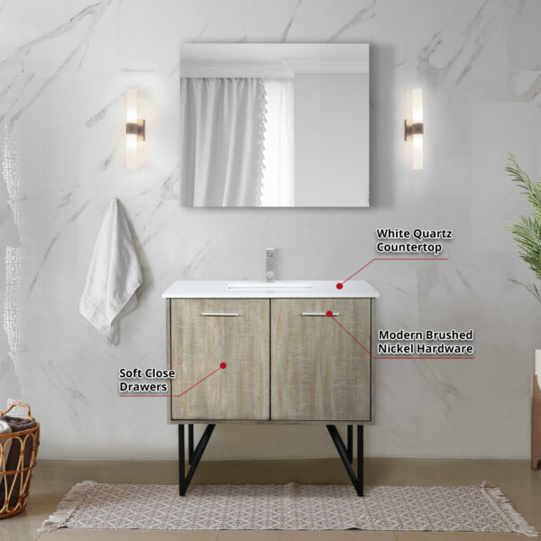 Lancy 36W x 20D Rustic Acacia Bath Vanity and White Quartz Top