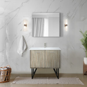 Lancy 36W x 20D Rustic Acacia Bath Vanity and White Quartz Top