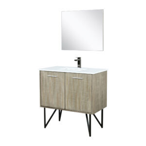 Lancy 36W x 20D Rustic Acacia Bath Vanity, Cultured Marble Top, Gun Metal Faucet Set and 28Mirror