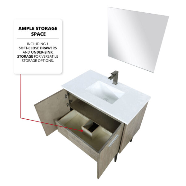 Lancy 36W x 20D Rustic Acacia Bath Vanity, Cultured Marble Top and Rose Gold Faucet Set