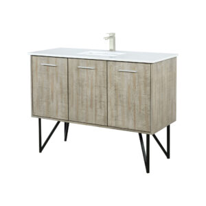 Lancy 48W x 20D Rustic Acacia Bath Vanity, Cultured Marble Top and Brushed Nickel Faucet Set