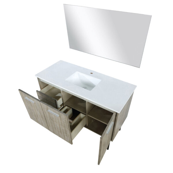 Lancy 48W x 20D Rustic Acacia Bath Vanity, White Quartz Top and 43Mirror