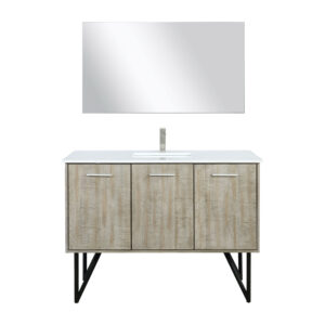 Lancy 48W x 20D Rustic Acacia Bath Vanity, Cultured Marble Top, Brushed Nickel Faucet Set and 43Mirror