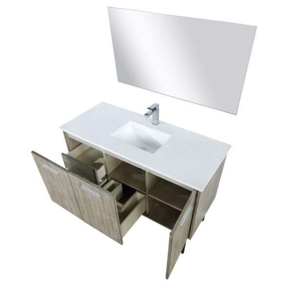 Lancy 48W x 20D Rustic Acacia Bath Vanity, Cultured Marble Top, Chrome Faucet Set and 43Mirror