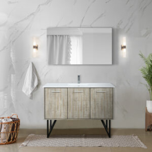 Lancy 48W x 20D Rustic Acacia Bath Vanity, Cultured Marble Top and Chrome Faucet Set