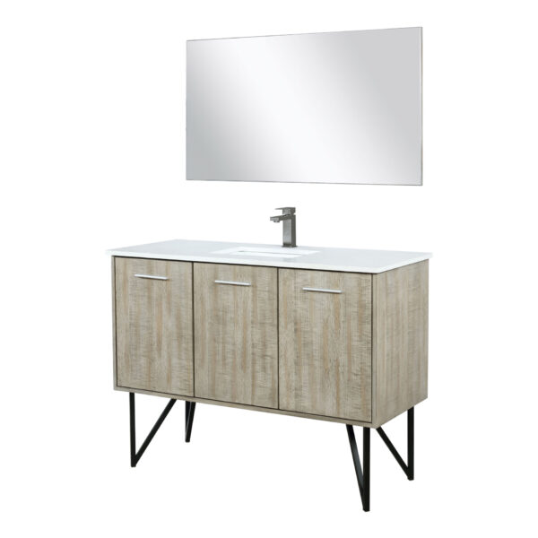 Lancy 48W x 20D Rustic Acacia Bath Vanity, Cultured Marble Top, Gun Metal Faucet Set and 43Mirror