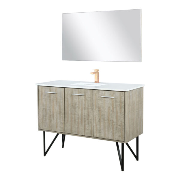 Lancy 48W x 20D Rustic Acacia Bath Vanity, Cultured Marble Top, Rose Gold Faucet Set and 43Mirror