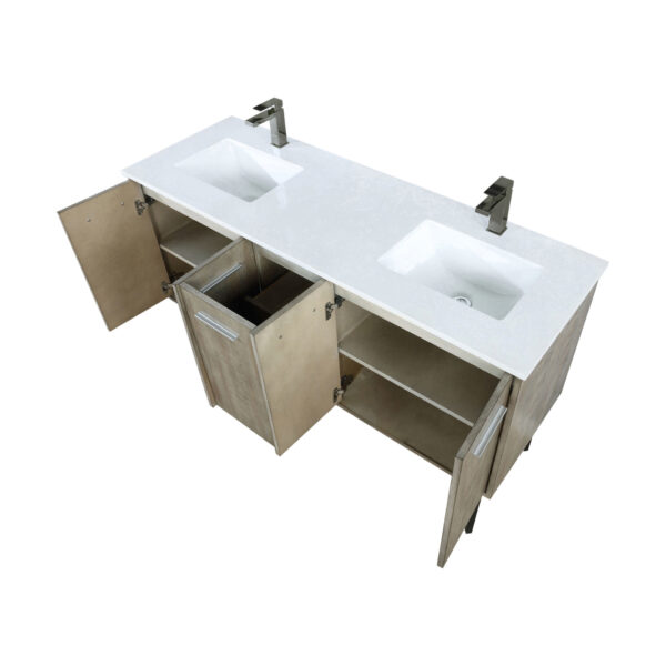 Lancy 60W x 20D Rustic Acacia Double Bath Vanity, Cultured Marble Top and Gun Metal Faucet Set