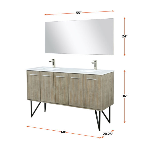 Lancy 60W x 20D Rustic Acacia Double Bath Vanity, Cultured Marble Top and Chrome Faucet Set