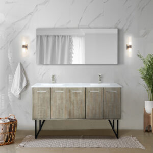 Lancy 60W x 20D Rustic Acacia Double Bath Vanity and White Quartz Top