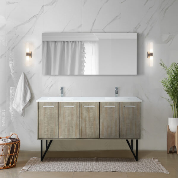 Lancy 60W x 20D Rustic Acacia Double Bath Vanity, Cultured Marble Top and Chrome Faucet Set